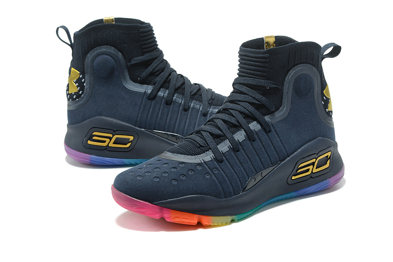Mens Under Armour Stephen Curry 4 Navy Blue Gold Rainbow