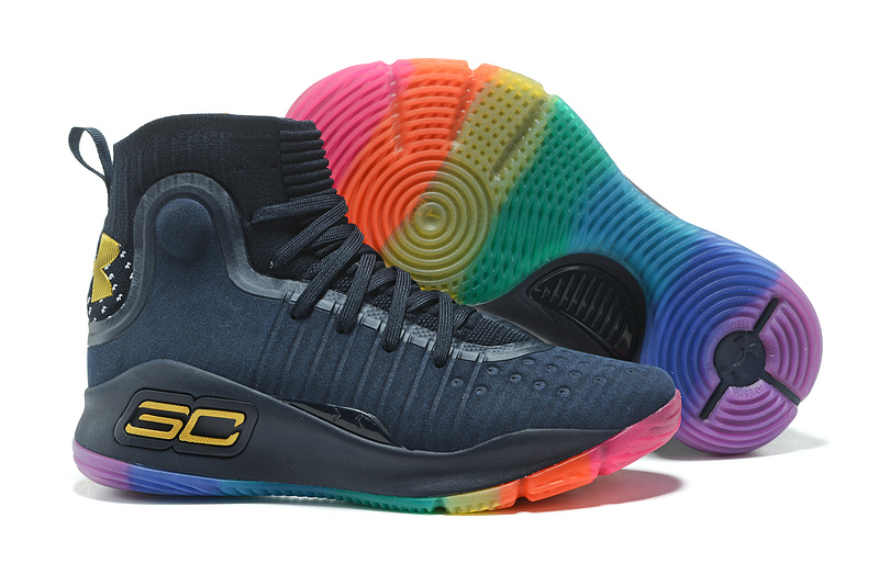 Mens Under Armour Stephen Curry 4 Navy Blue Gold Rainbow Mens Under Armour Stephen Curry 4 Navy Blue Gold Rainbow
