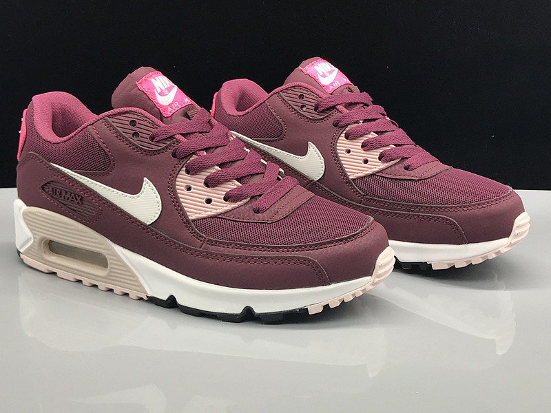 Womens Nike Air Max 90 Burgundy White Running Shoes