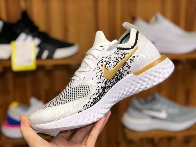Womens Nike Epic React Flyknit White Black Gold AQ0067 071