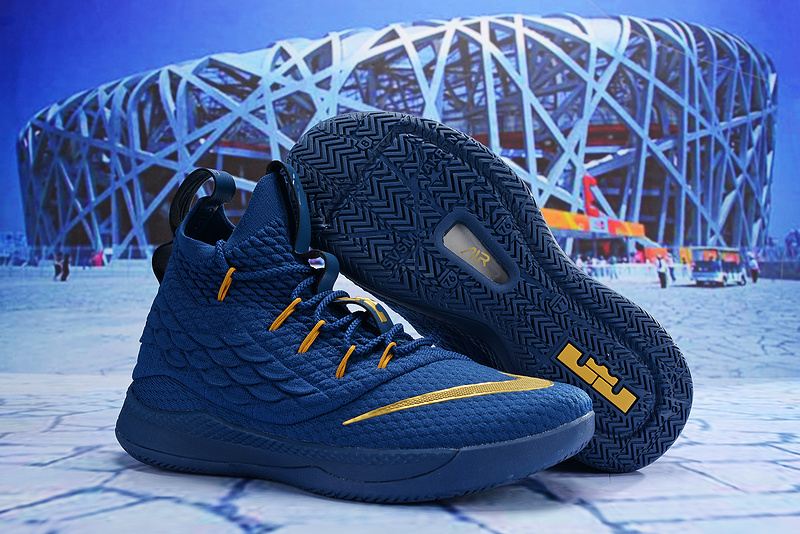 Mens Nike LeBron 15. 5 Blue Gold Basketball Shoes