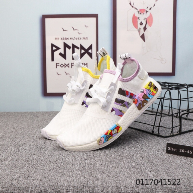 Mens Womens Adidas Originals NMD White print light purple yellow Winter Running Shoes NIKE SC011331 Mens Womens Adidas Originals NMD White print light purple yellow Winter Running Shoes NIKE SC011331